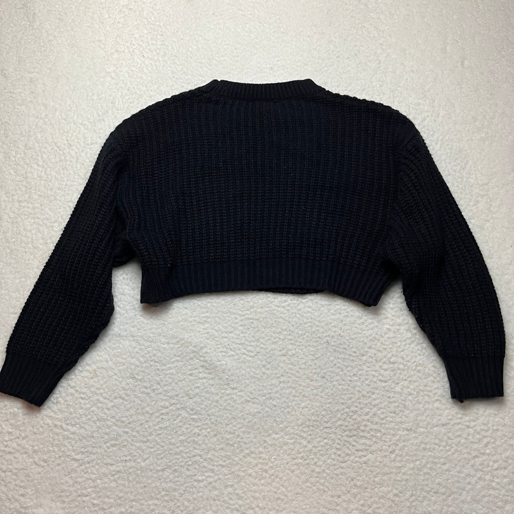 SHEIN Sweater Womens S Black Cropped Chunky Ribbed Knit Crewneck Pullover 4473 - Picture 6 of 8